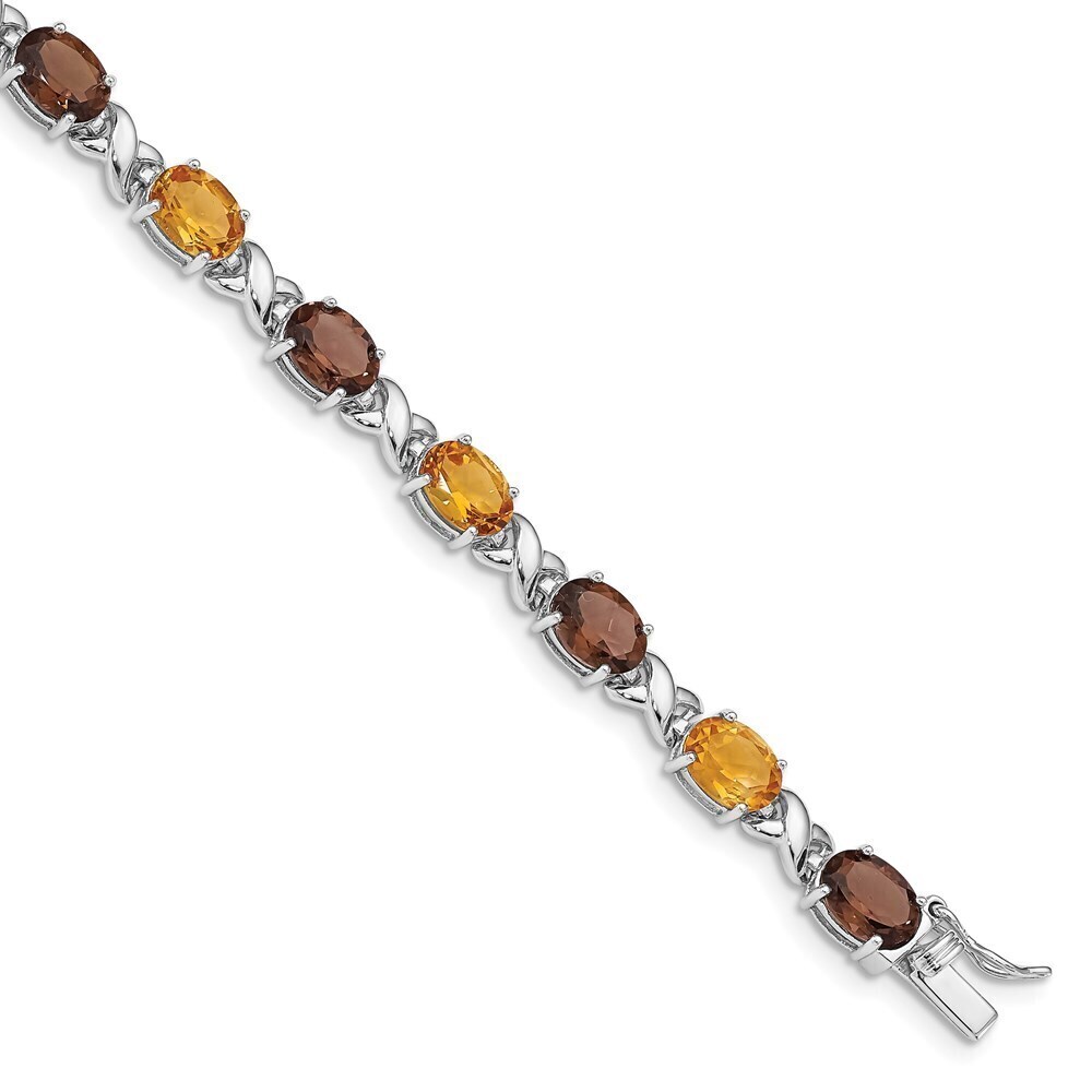 Kazi Luxury Sterling Silver Rhod-pltd Smoky Quartz/Citrine/Wh.Topaz Bracelet